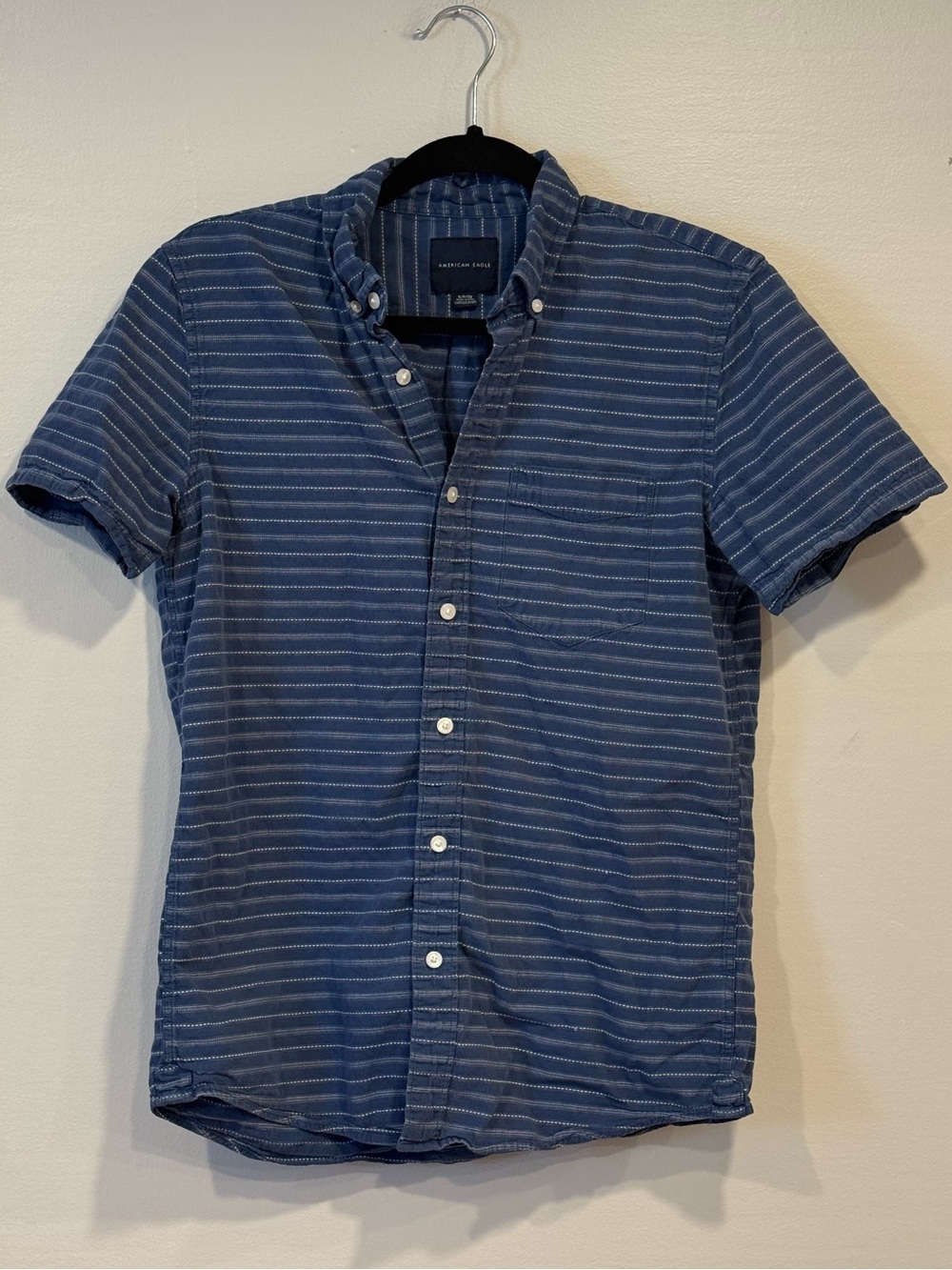 American Eagle Outfitters Short Sleeve Button Down Striped Polo Shirt Mens Small - Picture 2 of 6